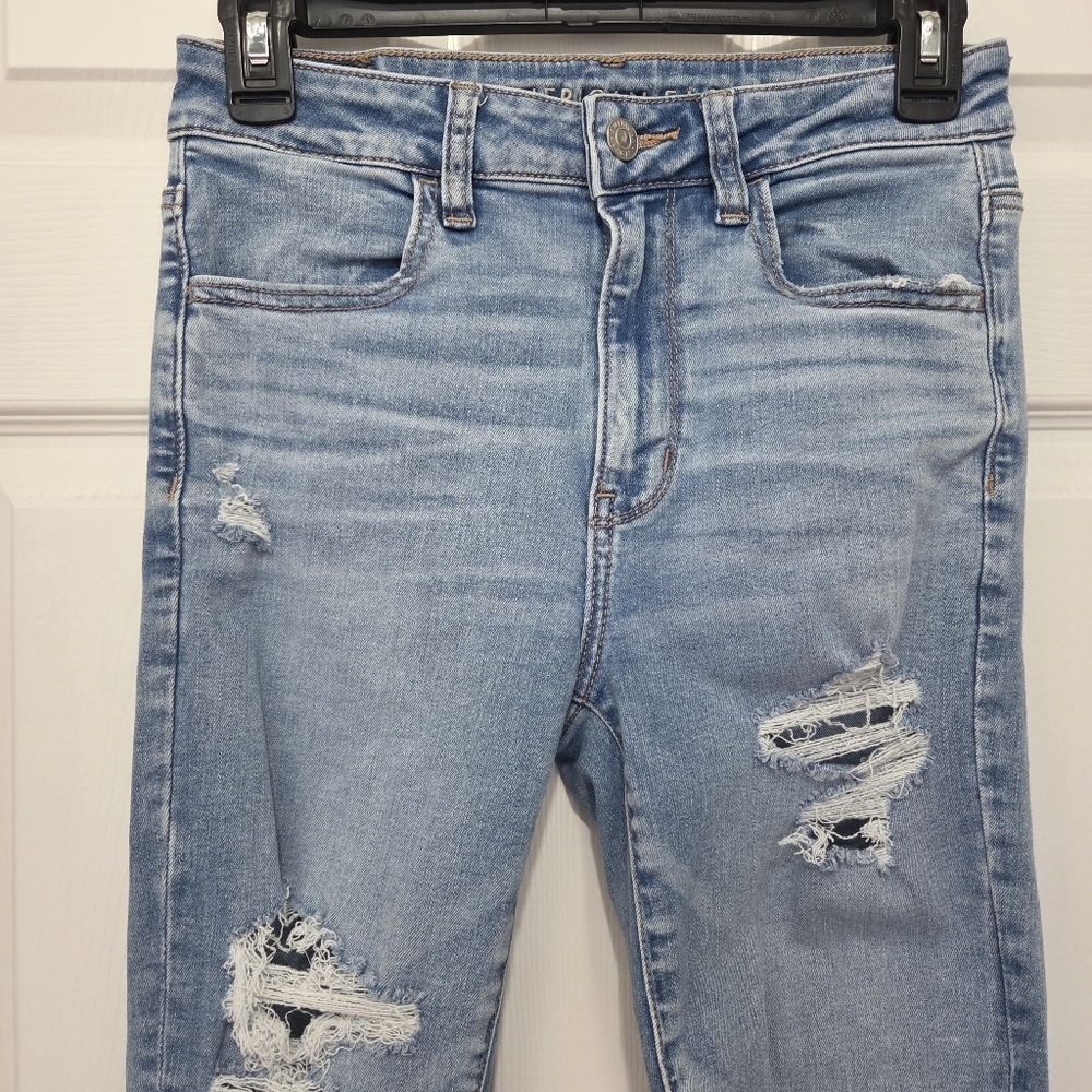 American Eagle Next Level Stretch Super High Rise Ripped Jegging Size 4 Regular - Picture 3 of 14